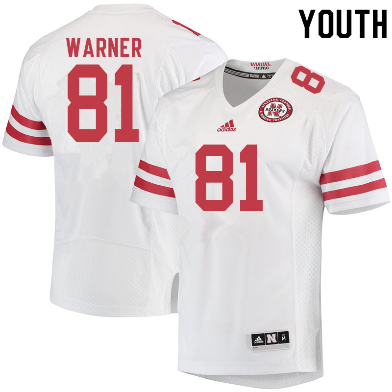 Youth #81 Kade Warner Nebraska Cornhuskers College Football Jerseys Sale-White - Click Image to Close